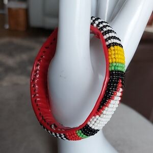 Colorful Seed Bead Bangle Red Black White Yellow
